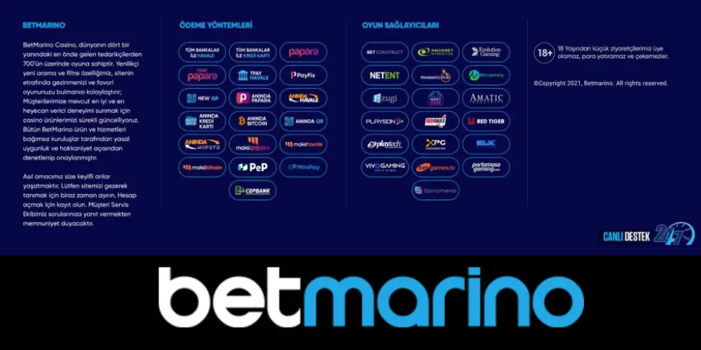 Betmarino Ödeme Yöntemleri - Para Yatırma Çekme İşlemleri